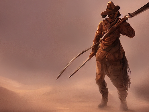 #AI创作实验室#大漠，剑士，孤烟，一人一马