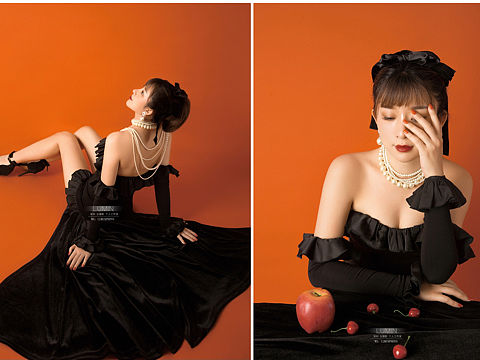 复古 珍珠 少女心 蝴蝶结 黑色小裙子 亮眼的橙色