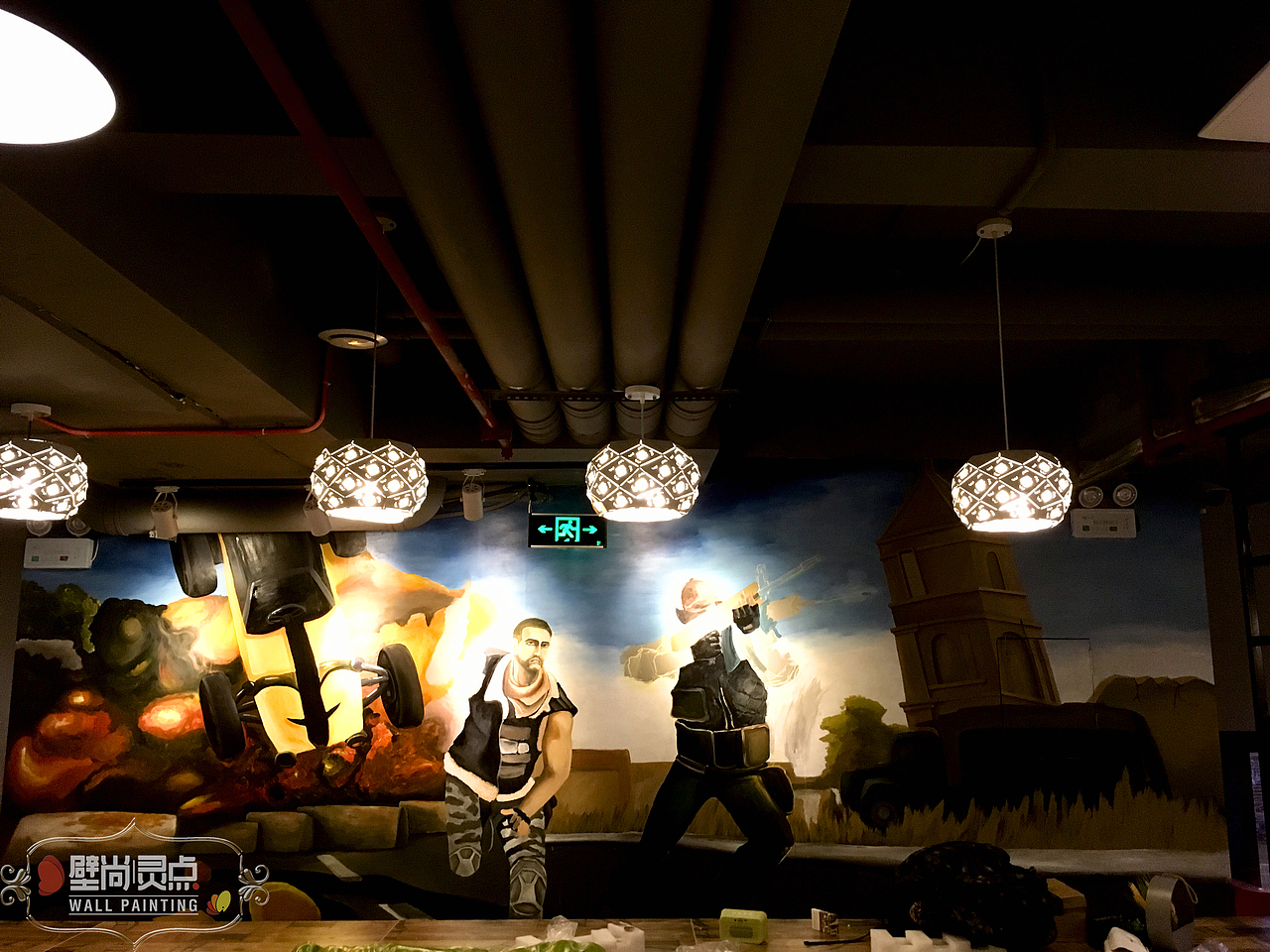 墙绘壁画(面包店,网咖,串串香火锅店)