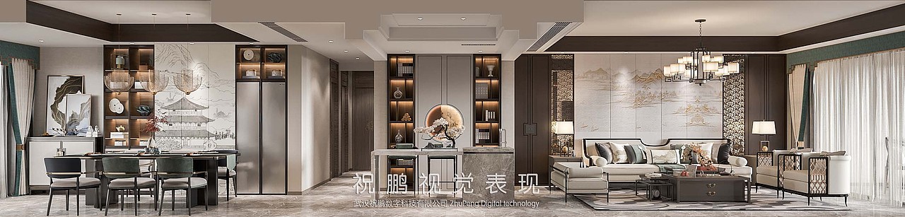 新中式客餐厅（图ZMjUxODUzMTk2） - 家装设计 - 站酷设计师祝鹏视觉表现原创素材 - 站酷ZCOOL