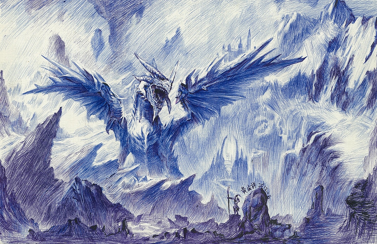 画面重心放在咆哮的龙的头部,剩下的场景便开始适当做虚处理.