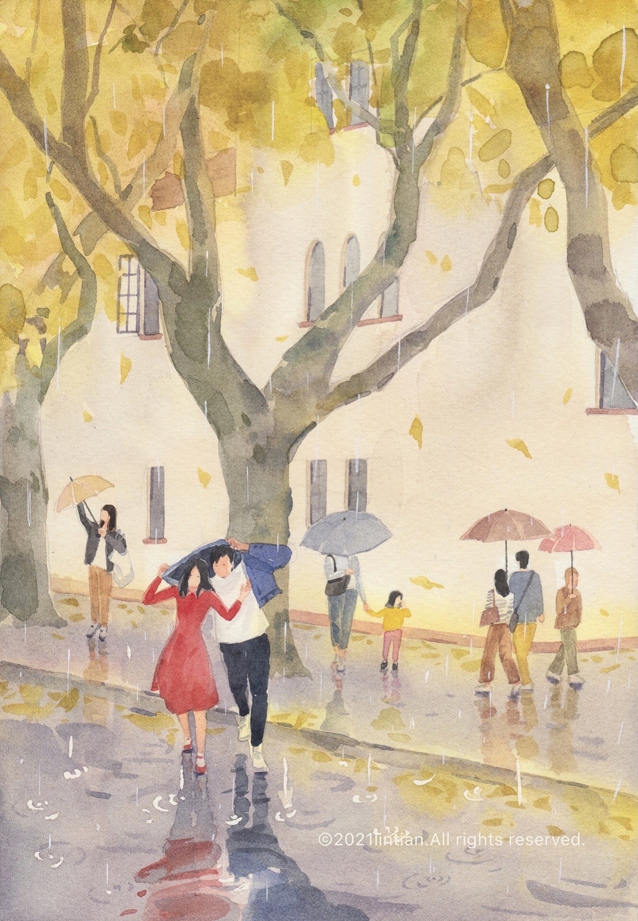 水彩插画｜秋天是会发光的金色（图ZMjczODkzNDY0） - 创作习作 - 站酷设计师林田lisa原创素材 - 站酷ZCOOL