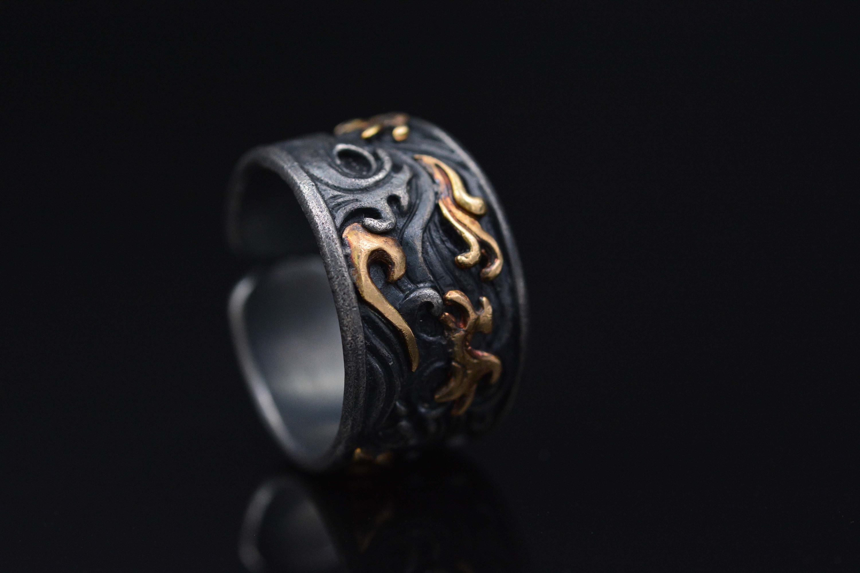 金银错云纹戒指