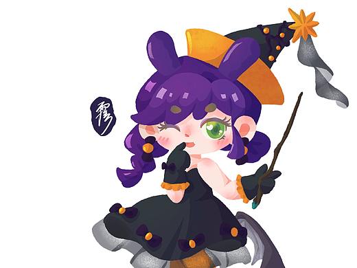 扁平风万圣节魔女人设oc立绘
