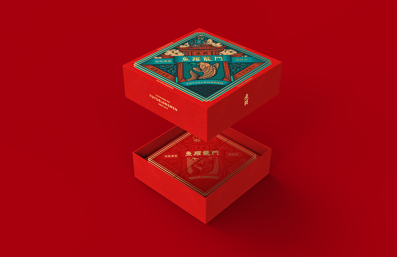 魚躍龍門-黑磚茶（圖ZMjg1NzcxNjg0） - 包裝 - 站酷設(shè)計(jì)師花山水溪設(shè)計(jì)原創(chuàng)素材 - 站酷ZCOOL