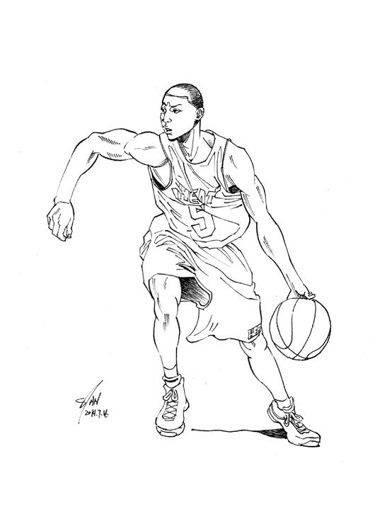 打篮球素描人物图片