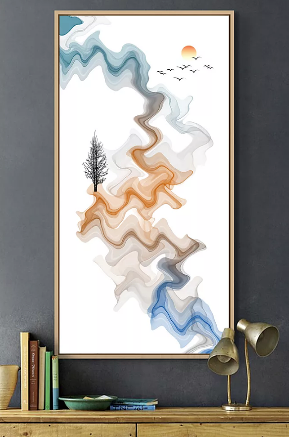 新中式玄关装饰画-抽象禅意水墨山水画玄关背景墙