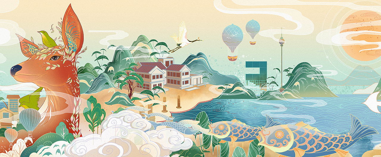 英山茶山毕升温泉文创插画长卷（图ZMjM4NDI3MTg4） - 商业插画 - 站酷设计师言泷原创素材 - 站酷ZCOOL