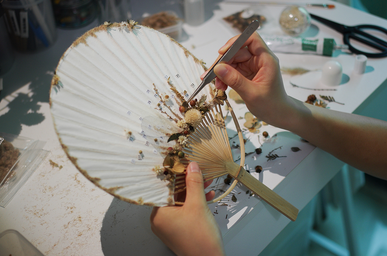 「凉扇」押花扇子