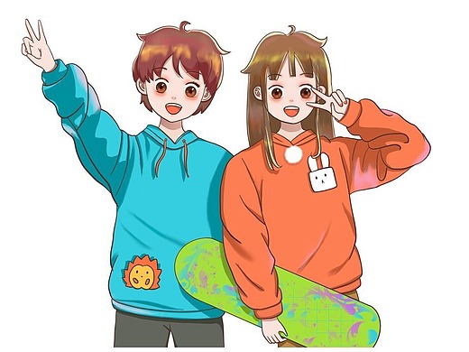 青年男生女生足球少年卡通人物元素