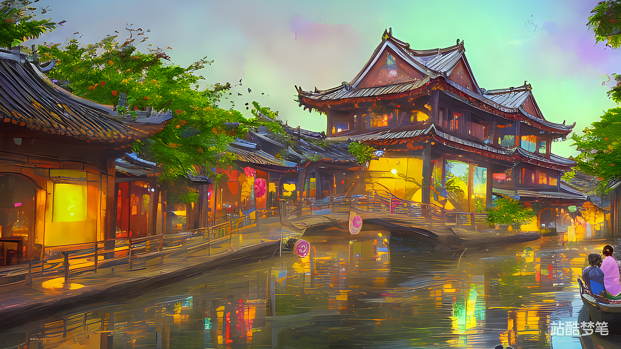 #站酷梦笔#江南古镇,动漫风