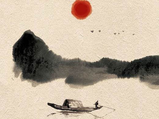 一日一山一舟，极简的水墨山水画