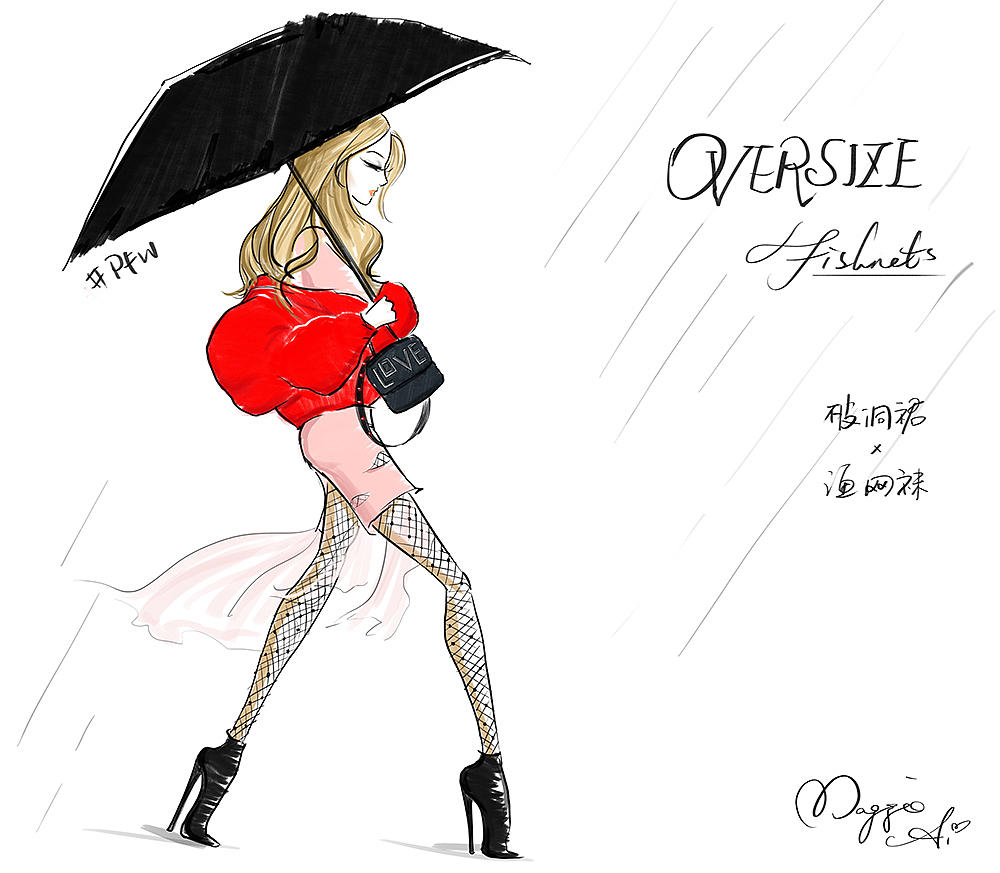 超大羽绒 × 西红柿红色
OVERSIZE外套 + 长款连衣裙 + 渔网袜<br>叠穿,层次感。
