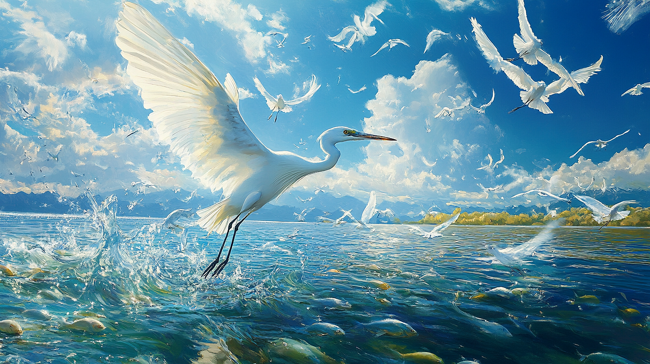 苏轼笔下，七里濑的静谧与灵动🌊🐟🕊（图ZMzc4MjI0Njky） - AI作品 - 站酷设计师快乐章章原创素材 - 站酷ZCOOL