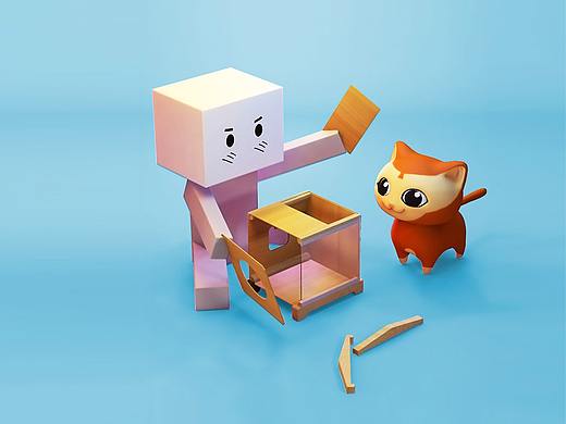 人猫交互玩具随便箱