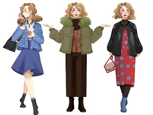 冬季穿搭插画