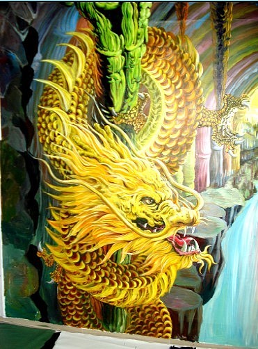 中国文化龙虎斗3d地面立体画博艺3d街头立体画制作