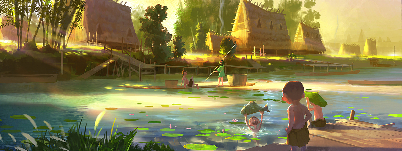 为良渚古城画的两张气氛图（图ZMjQ5Mzg4NzY0） - 概念设定 - 站酷设计师G康龙原创素材 - 站酷ZCOOL