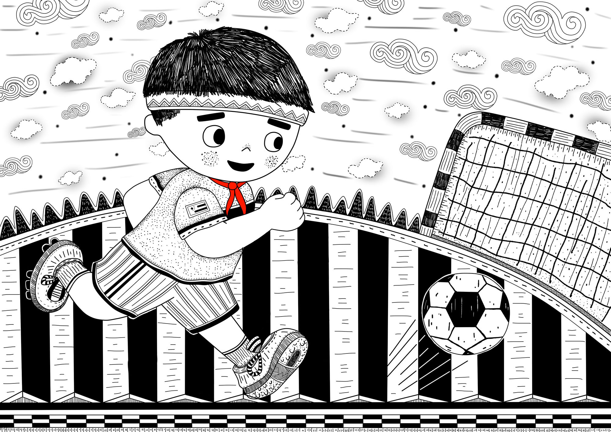 毕业设计-"童年梦"黑白插画设计