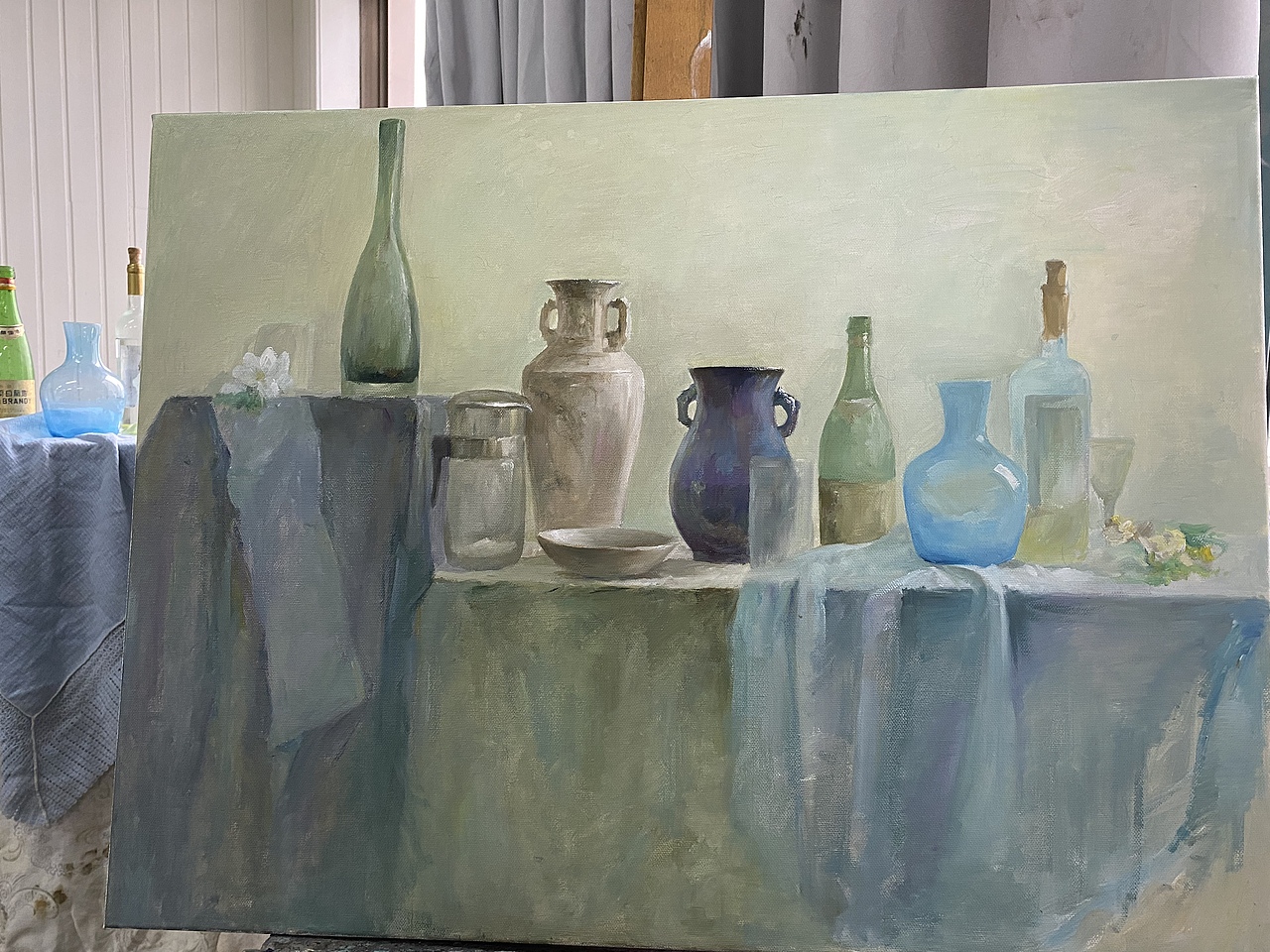 瓶子组合亚麻布油画