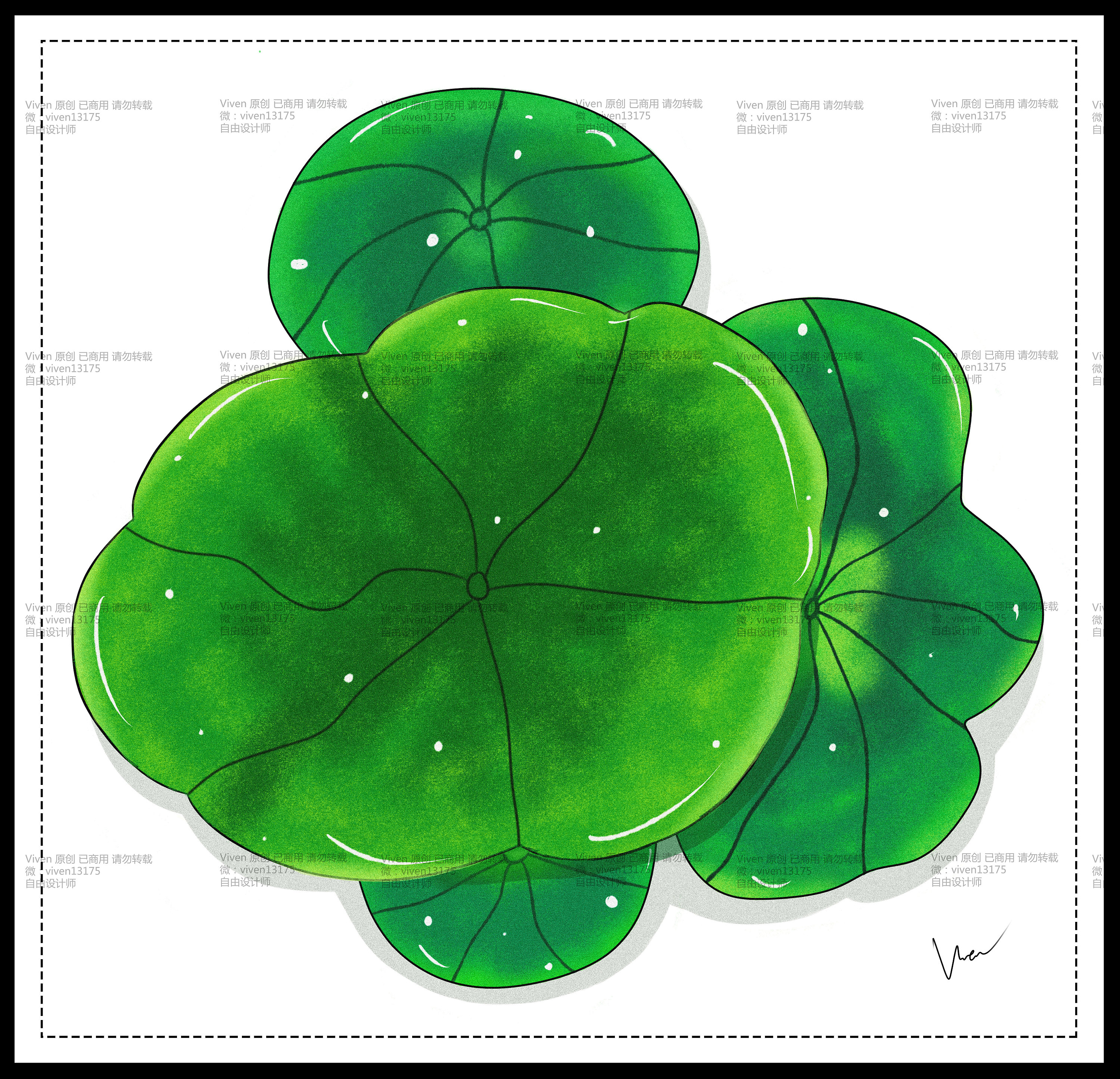 手绘 吉祥物 荷叶 泳圈