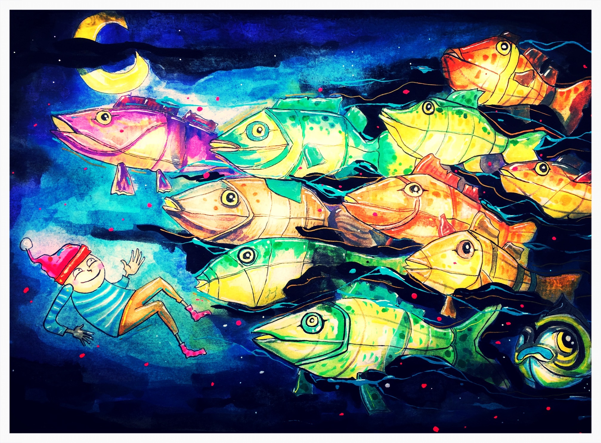 渔灯|插画|插画习作|random辉 - 原创作品 - 站酷 (zcool)