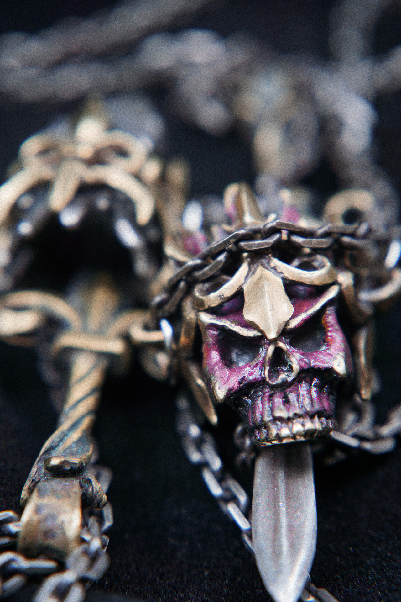 不患原创银饰骷髅吊坠达摩克利斯之剑