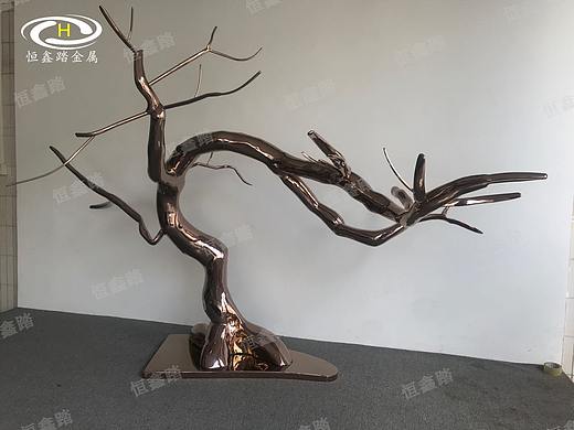 镜面玫瑰金不锈钢树干造型 不锈钢树枝雕塑