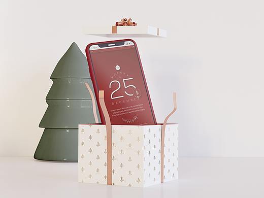 送给大家免费的：带圣诞装饰的电脑和智能手机模型样机