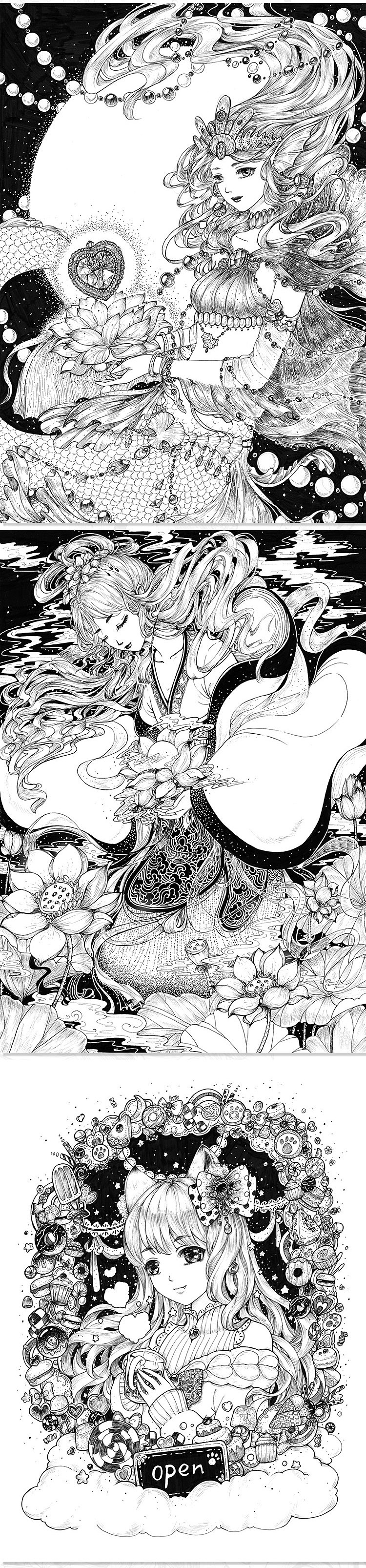 花见 唯美黑白线稿 手稿