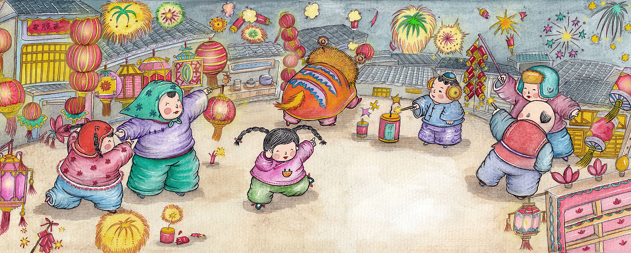 中国传统节日《火树银花元宵节》（图ZMTQ3MzMyNjQ=） - 儿童插画 - 站酷设计师石子儿绘本工作室原创素材 - 站酷ZCOOL
