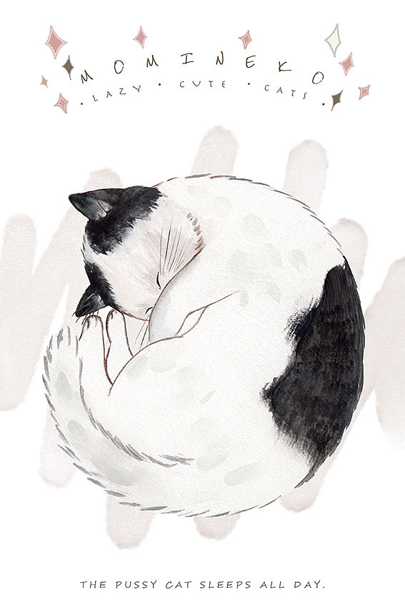 超萌可爱卷卷猫咪 明信片多图水彩