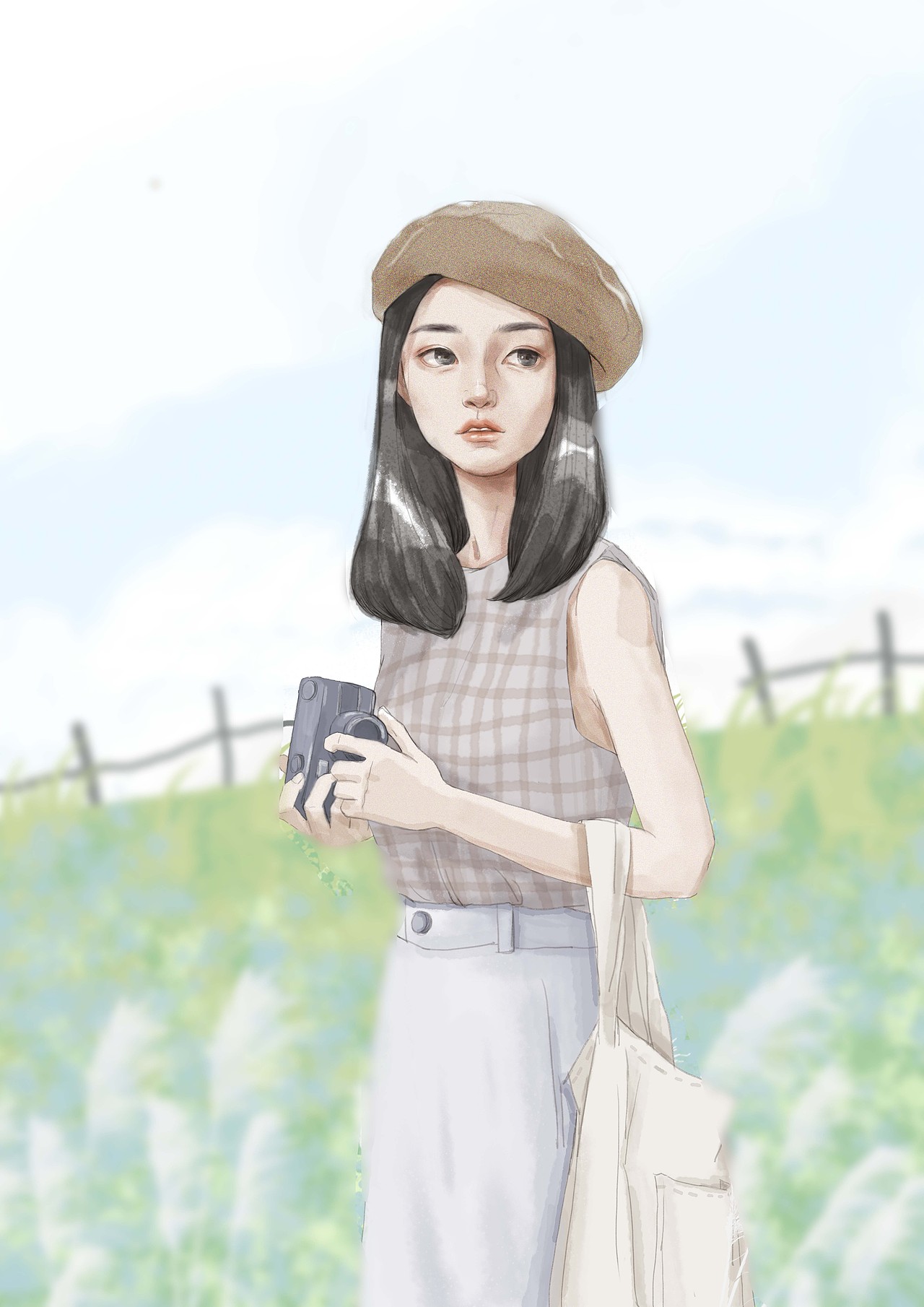 贝雷帽女孩|插画|创作习作|阿秋插画aggie_临摹作品-站酷zcool