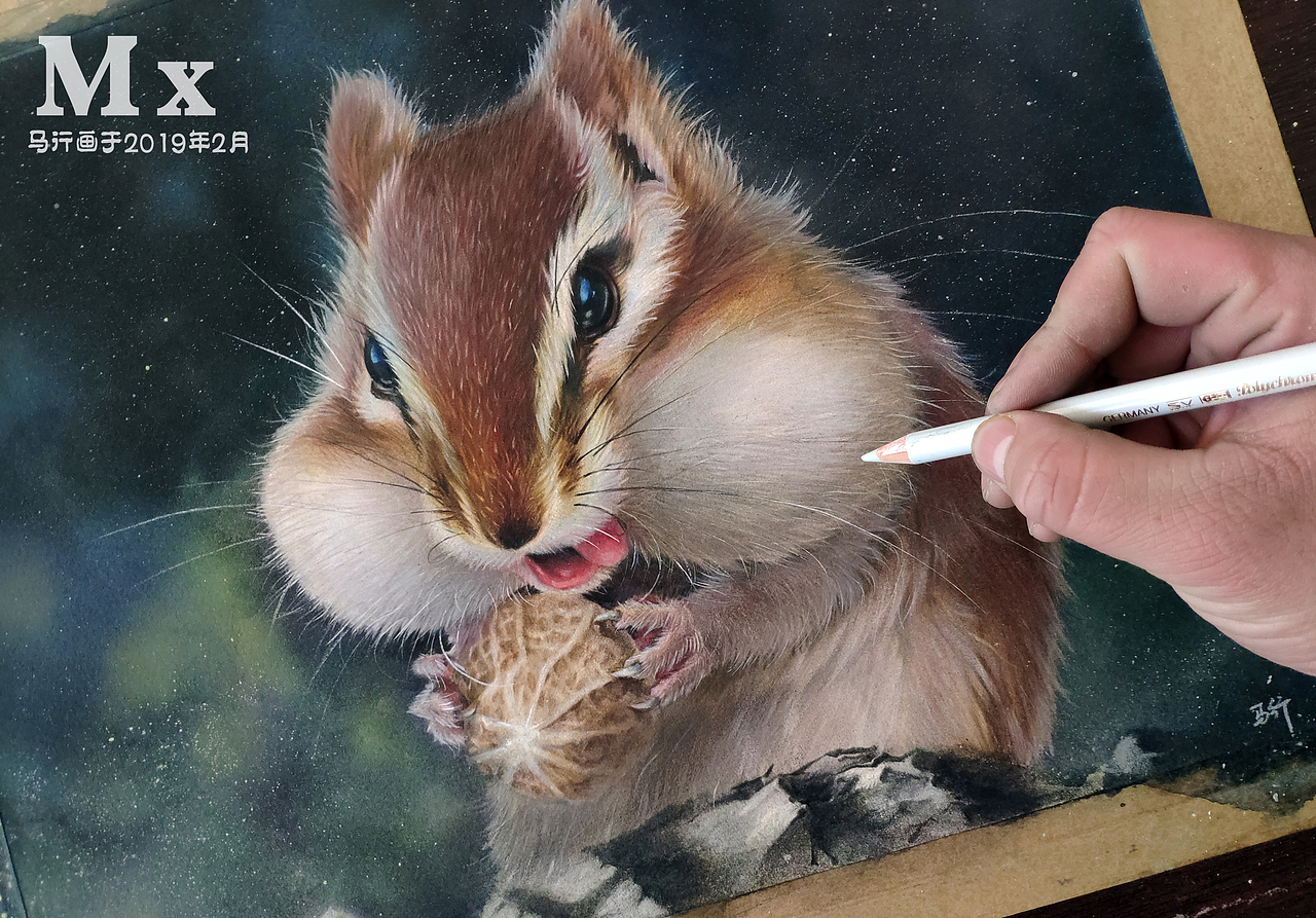 水彩彩铅花栗鼠