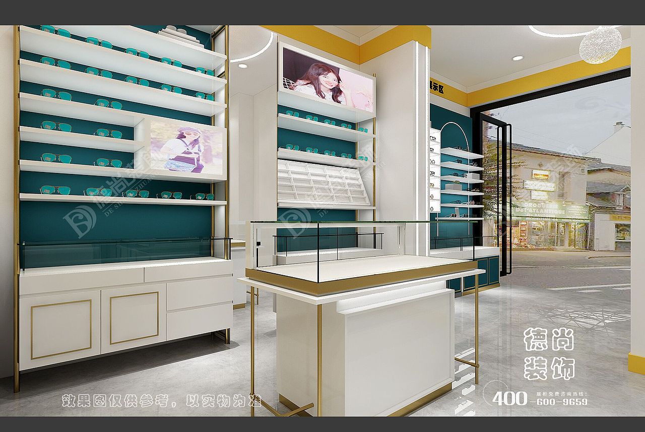 郑州眼镜店装修展柜设计,眼镜展示柜台设计