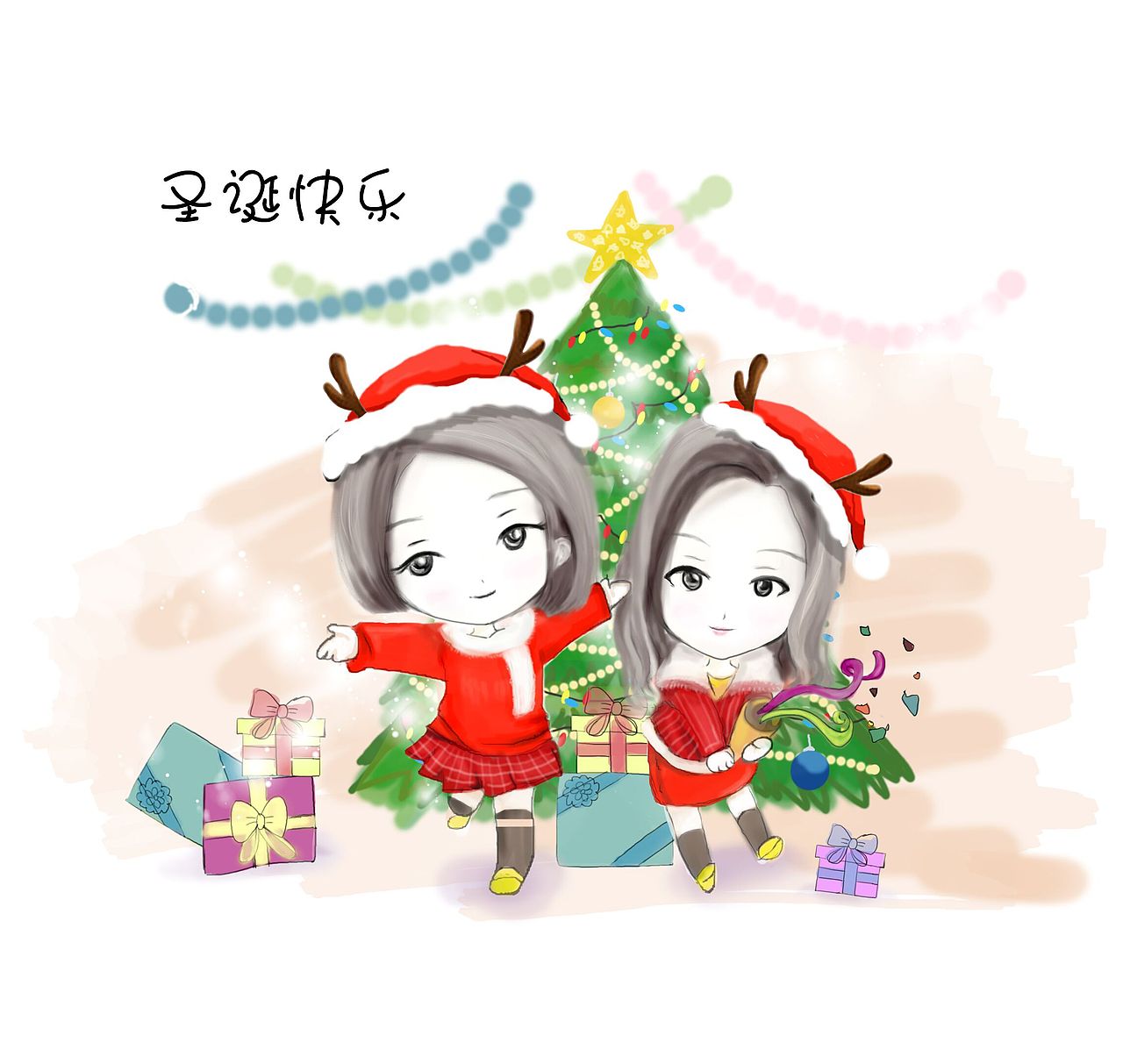 板绘圣诞Q版卡通小人