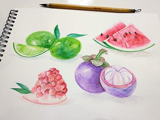 水彩手绘-四种水果