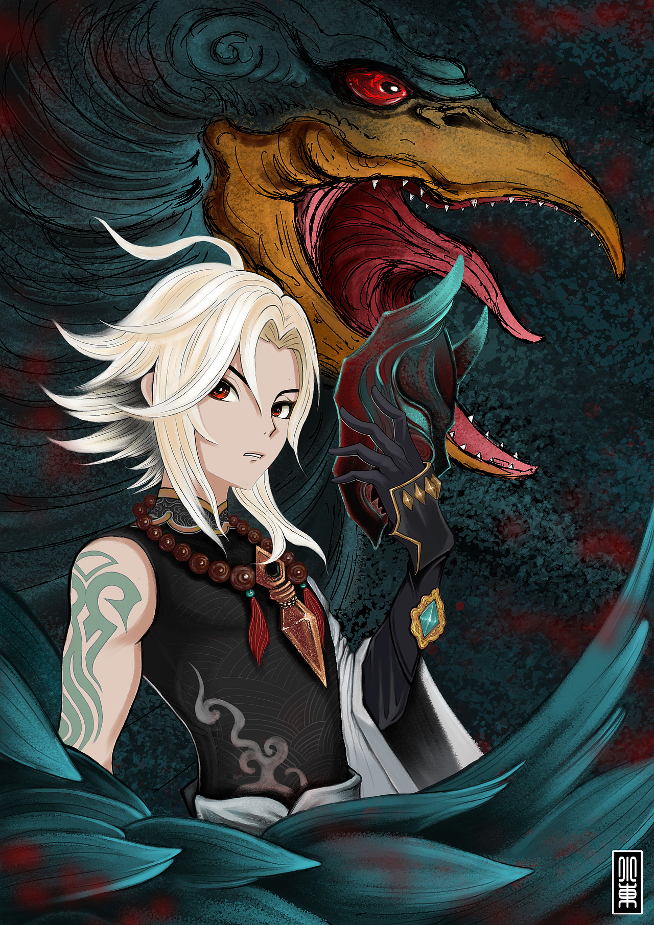 举报收藏分享原创作品插画游戏原画原画习作国风游戏大金龙九垚饕餮玉