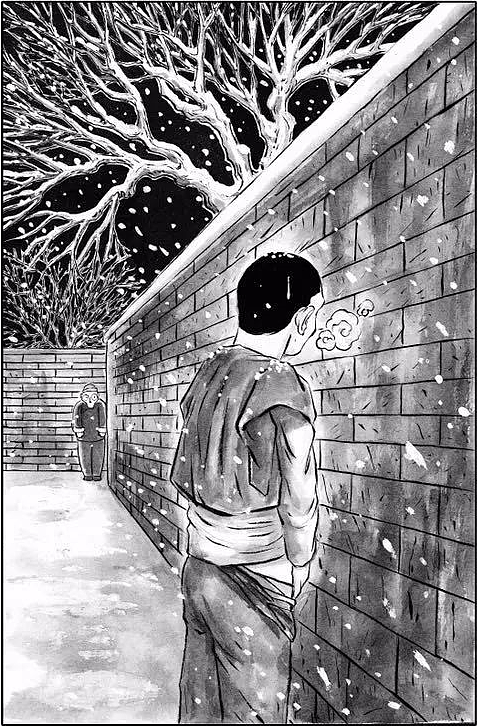 孙二爷起身出了庙门小解,正解到一半,发现墙角旮旯里,立着一老爷们,正