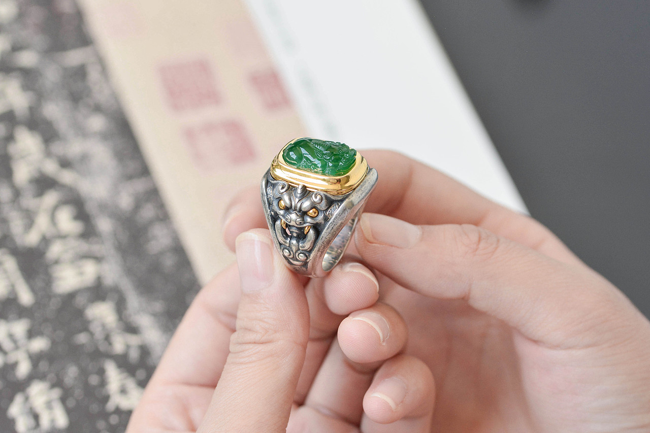 设计师作品|貔貅獬豸翡翠戒指