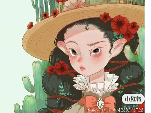 仙人掌少女＃插畫（個人主頁-ZNTk0MDE0MDQ=） - 創(chuàng)作習作 - 站酷設計師相擁的花原創(chuàng)素材 - 站酷ZCOOL