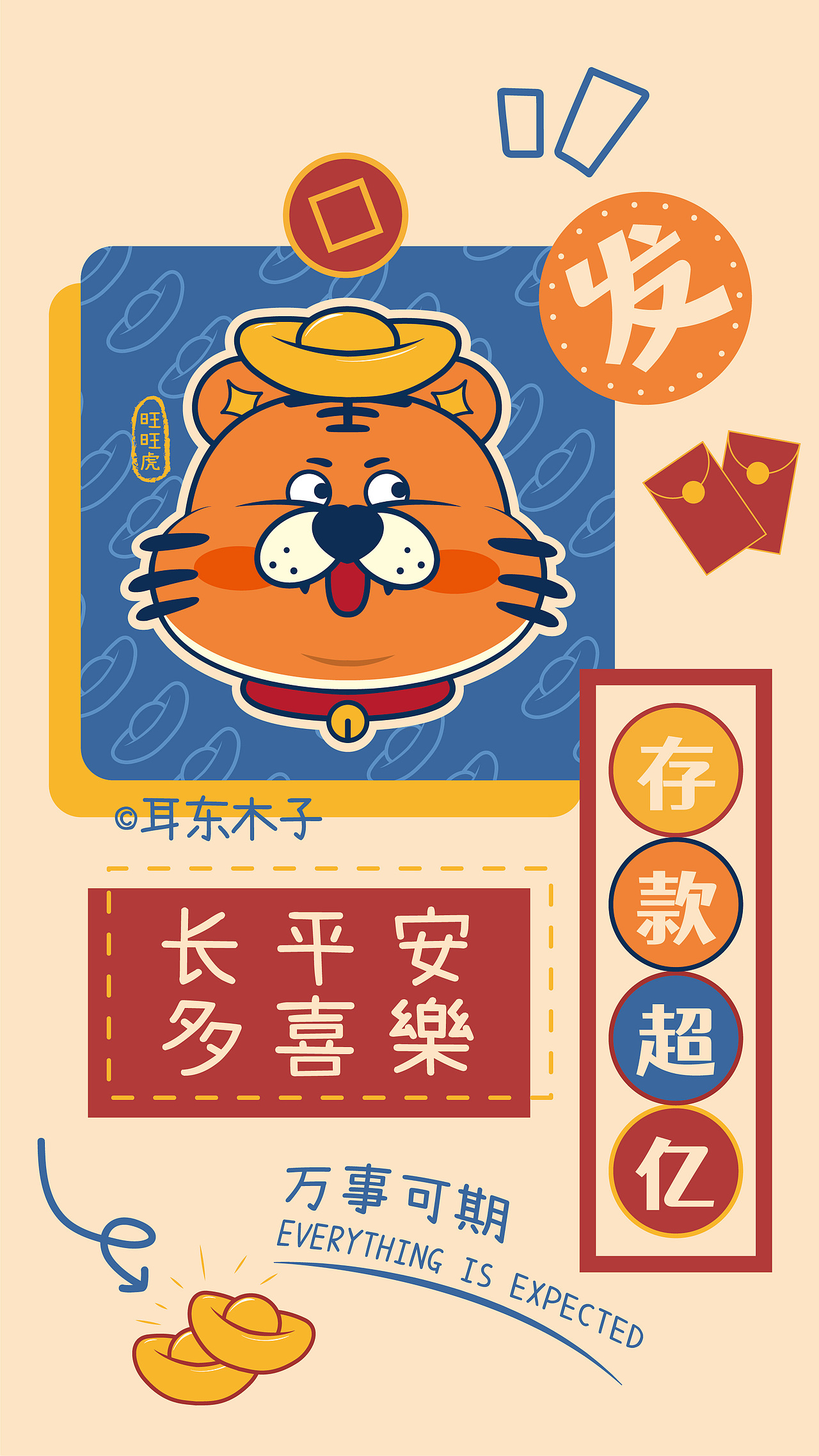 手机壁纸 | 旺虎发财暴富（图ZMjkwMTkwMTI0） - 图案 - 站酷设计师耳东木子动漫原创素材 - 站酷ZCOOL