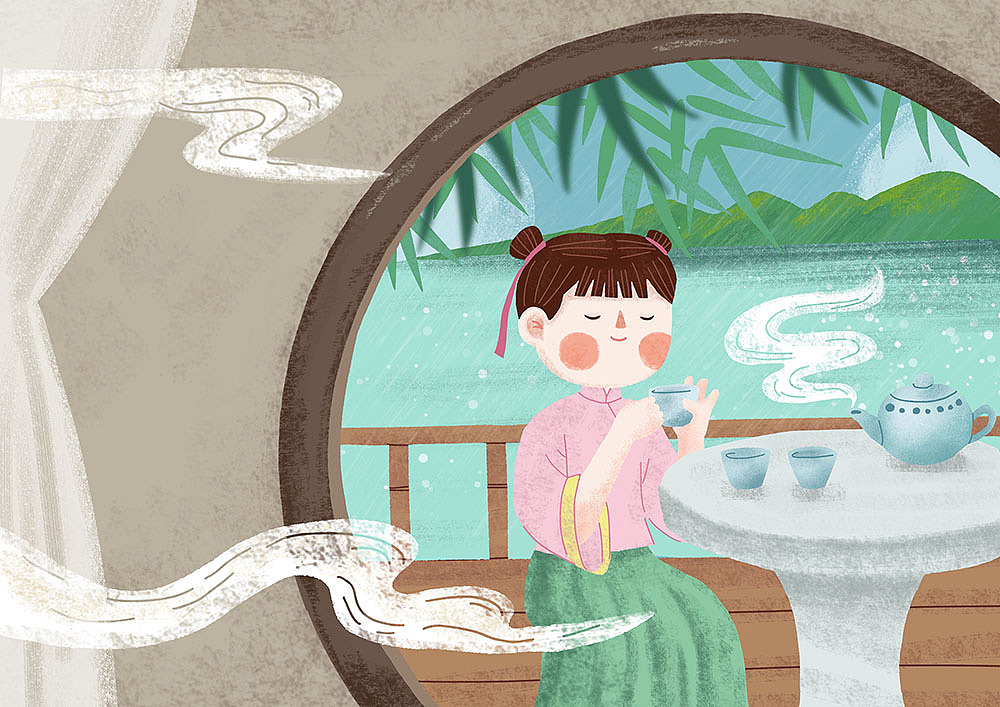 谷雨《七言诗》(清代)郑板桥
不风不雨正晴和,翠竹亭亭好节柯。<br>最爱晚凉佳客至,一壶新茗泡松萝。<br>几枝新叶萧萧竹,数笔横皴淡淡山。<br>正好清明连谷雨,一杯香茗坐其间。