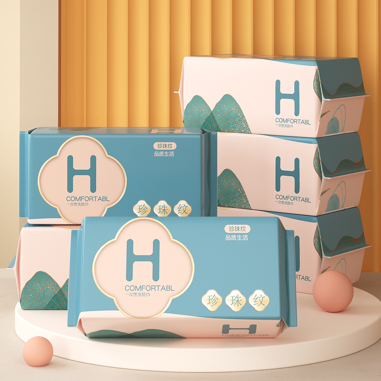 中国风洗脸巾/棉柔巾/湿巾包装