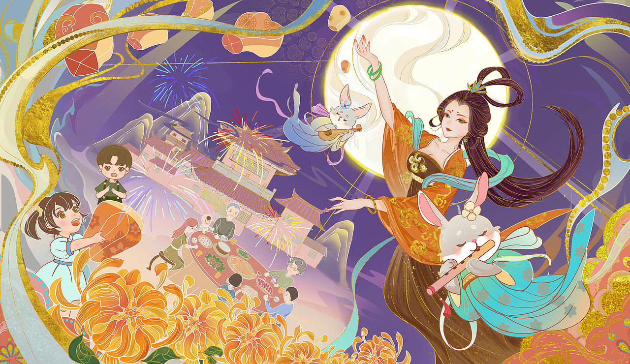 中秋节国潮插画