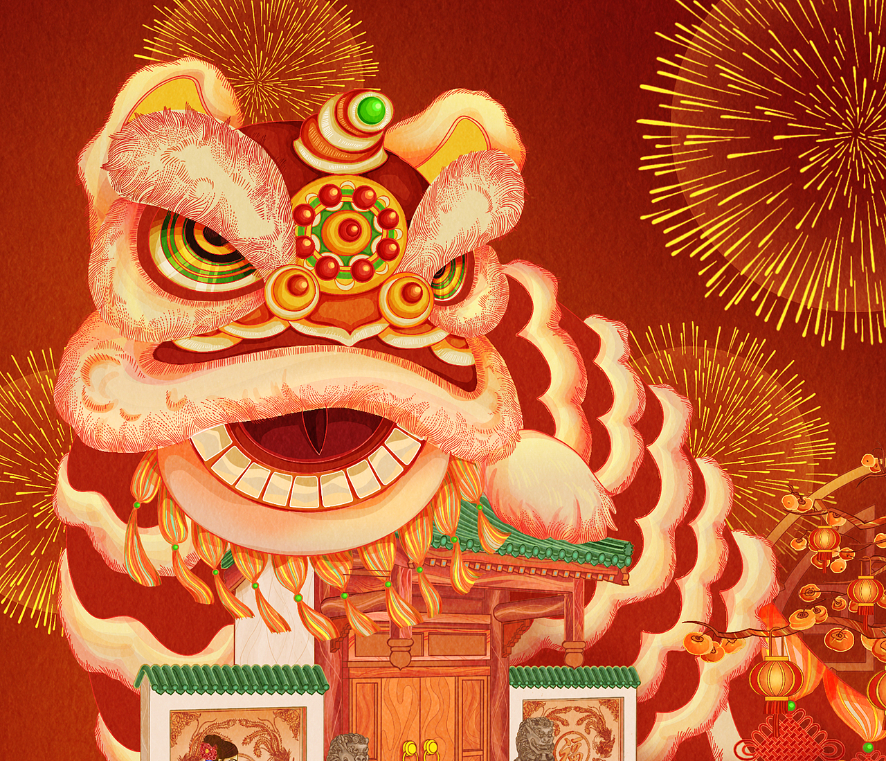 【2022虎年春节插画】金·虎·送·福