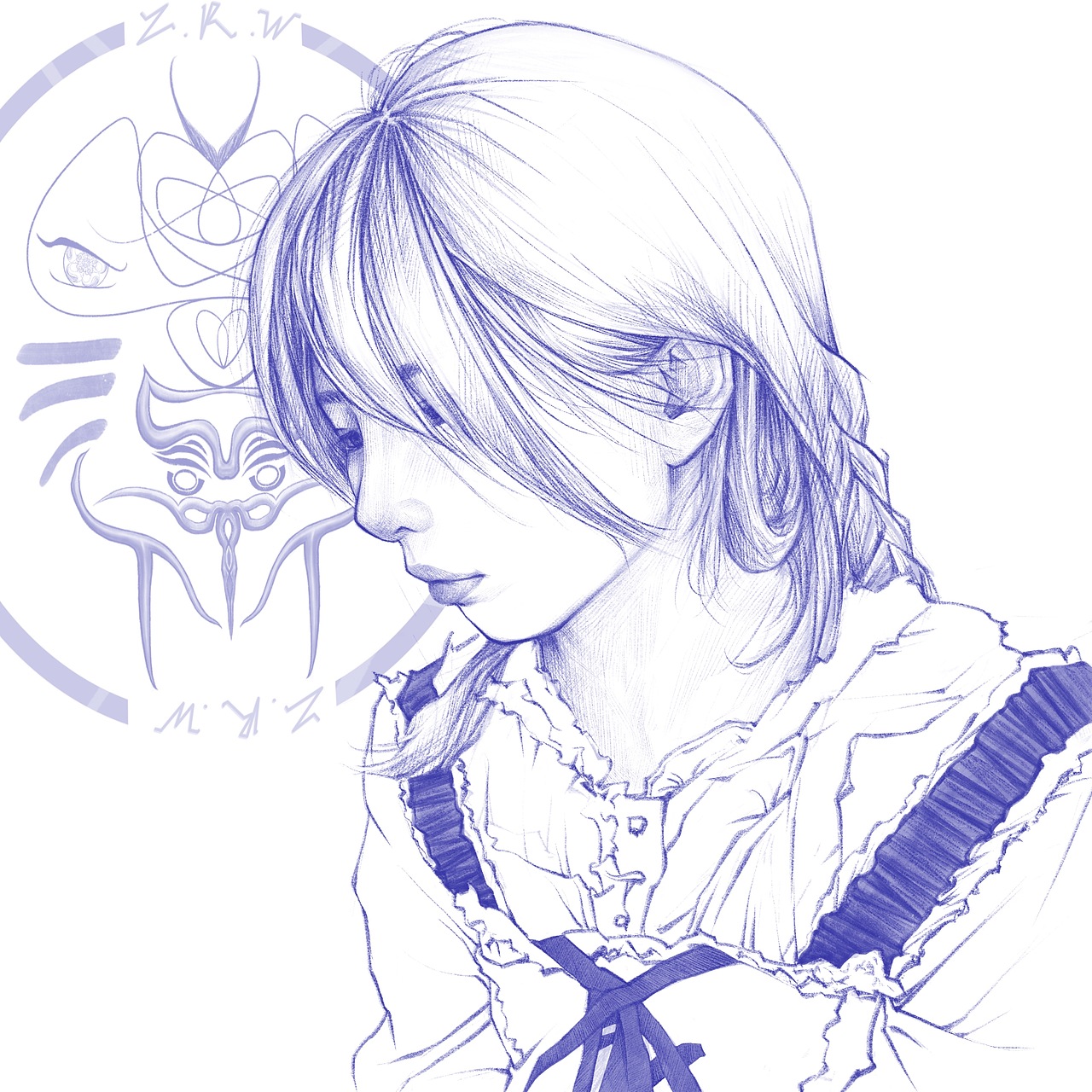 Z.R.W原创蓝线头像稿-女生系列