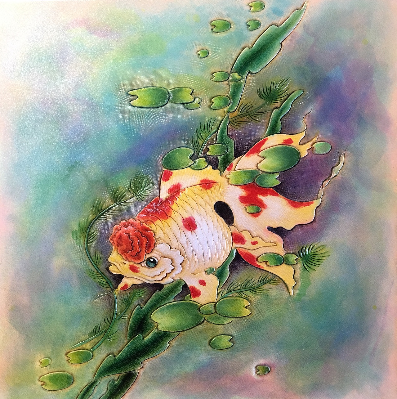 皮雕画—-金鱼独游
