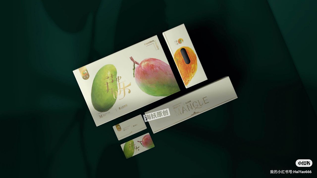 {原创}芒果水果食品包装礼盒手绘插画设计