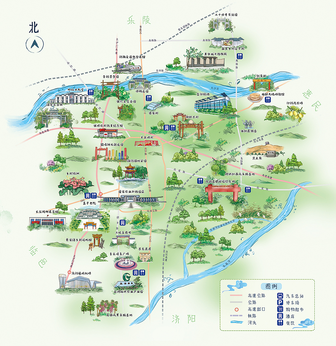 商河全域旅游手绘示意图（图ZMjc3MjQ3Nzky） - 图案 - 站酷设计师耐寻竹原创素材 - 站酷ZCOOL